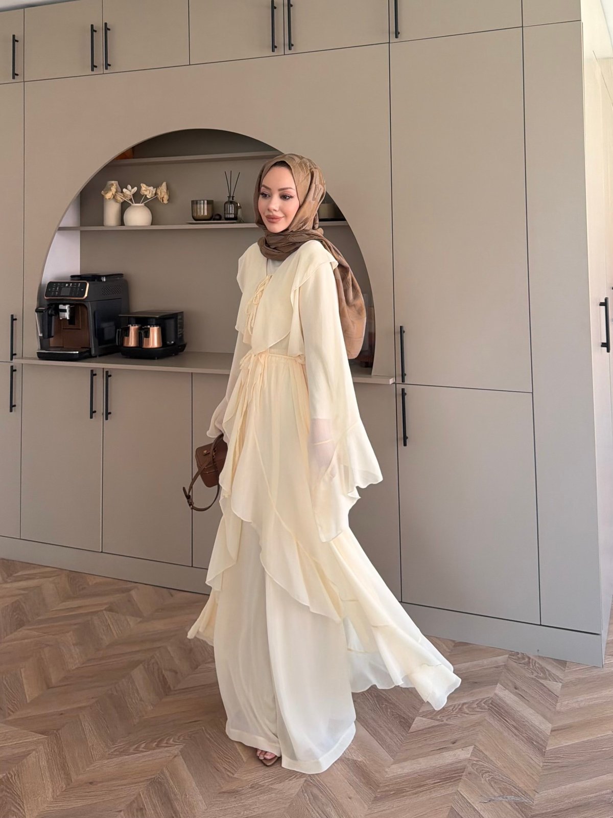 Lumira Abaya Pantolonlu Takım Sarı (8578)