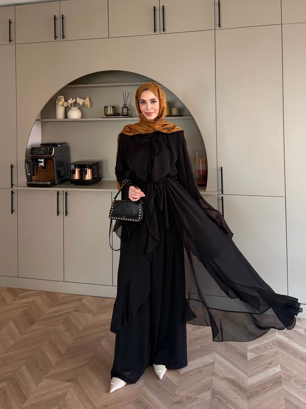 Lumira Abaya Pantolonlu Takım Siyah (8578)