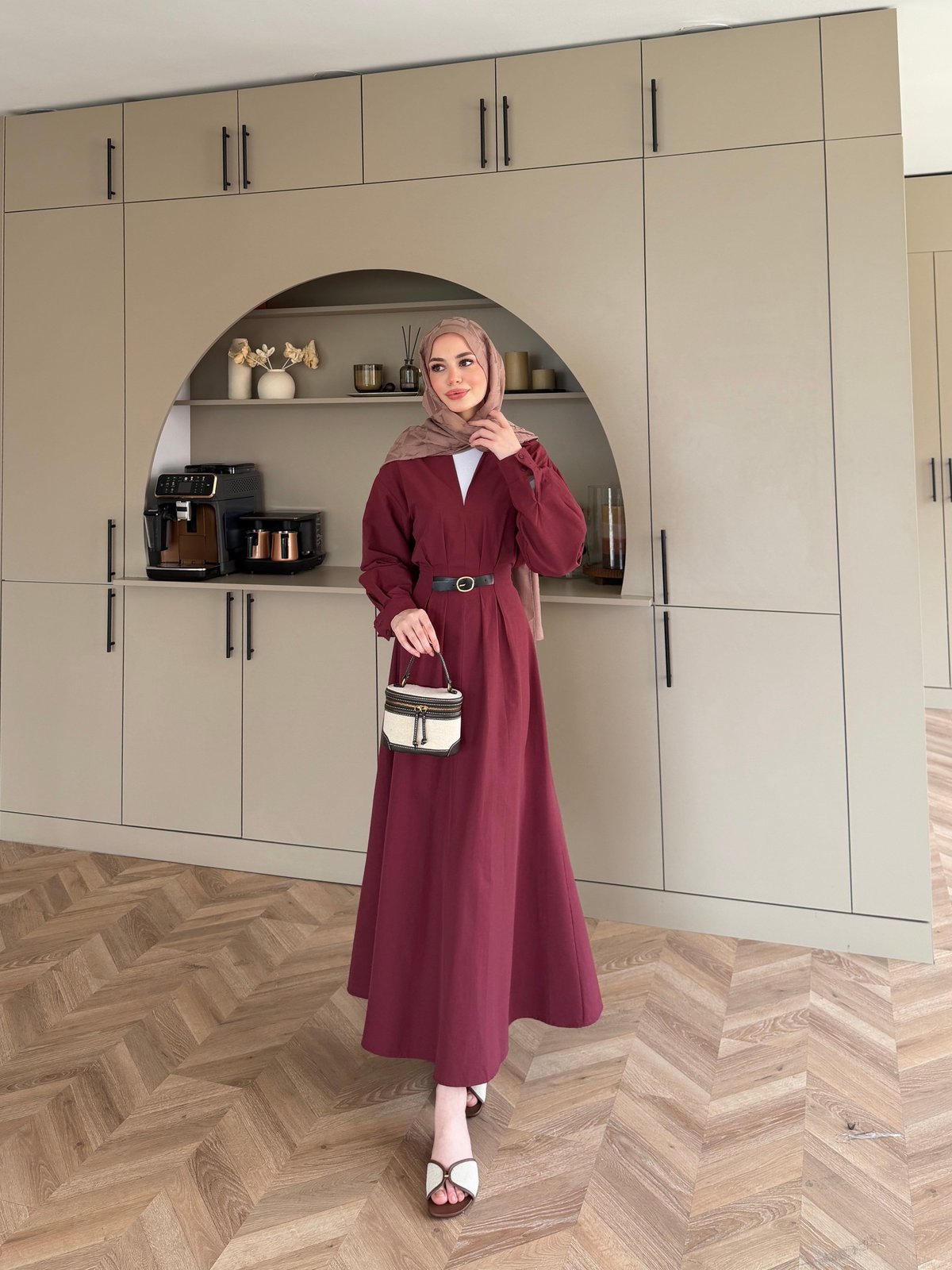 Lunelle Kemerli Elbise Bordo (4508)