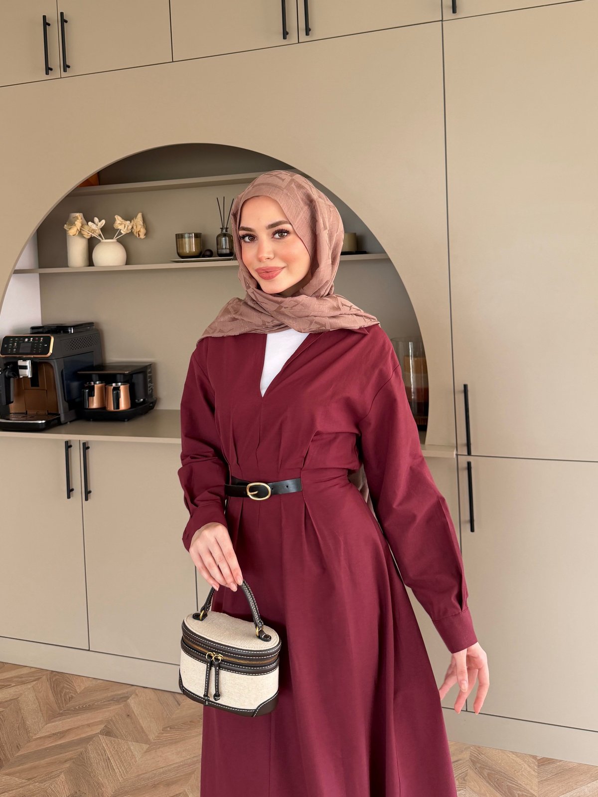 Lunelle Kemerli Elbise Bordo (4508)