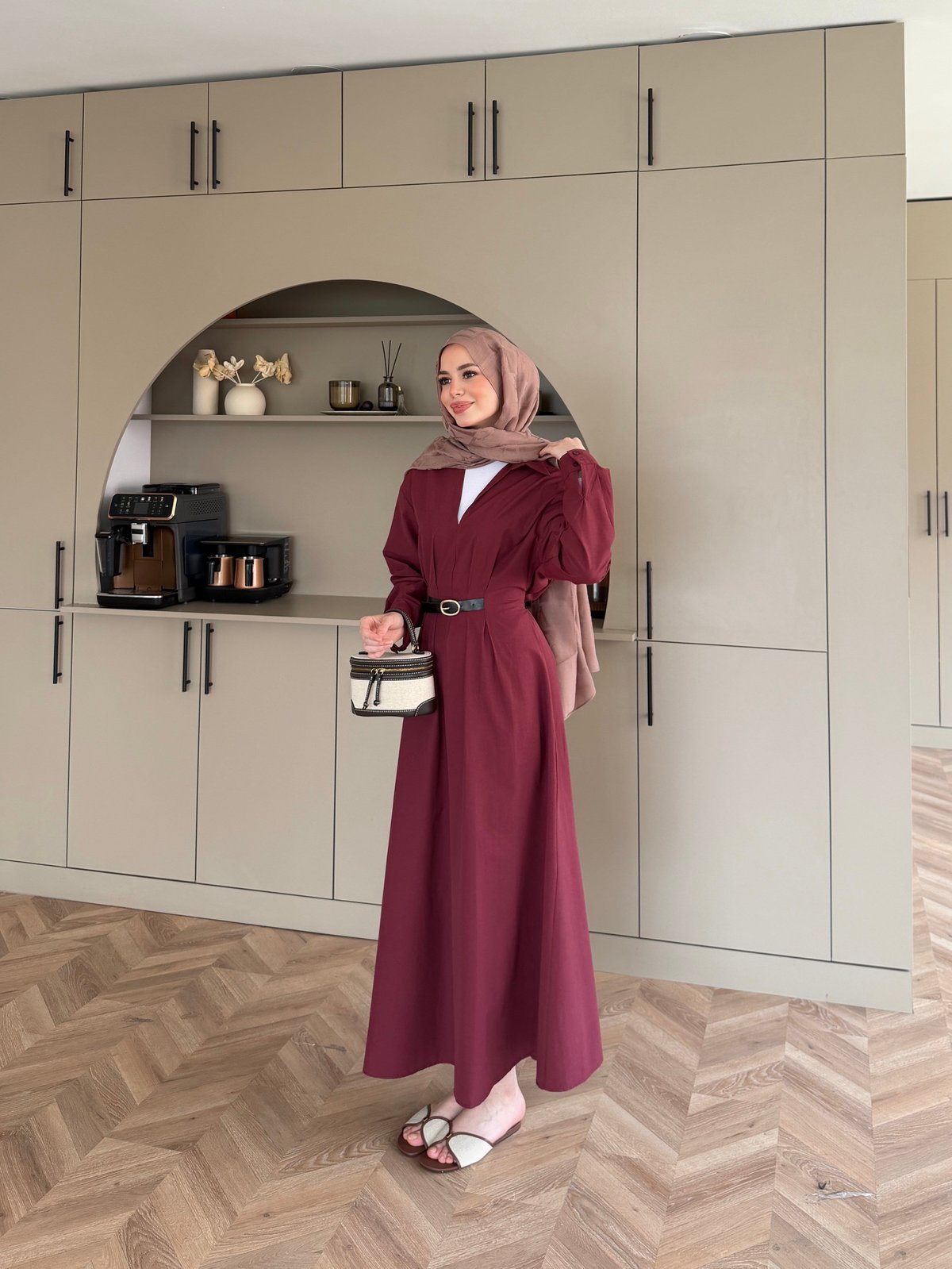 Lunelle Kemerli Elbise Bordo (4508)