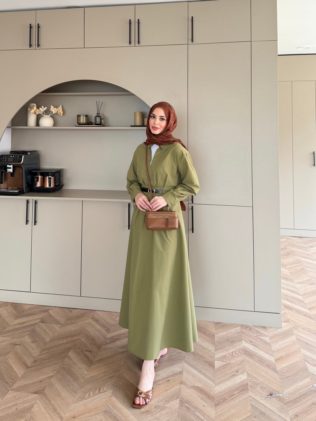 Lunelle Kemerli Elbise Haki (4508)
