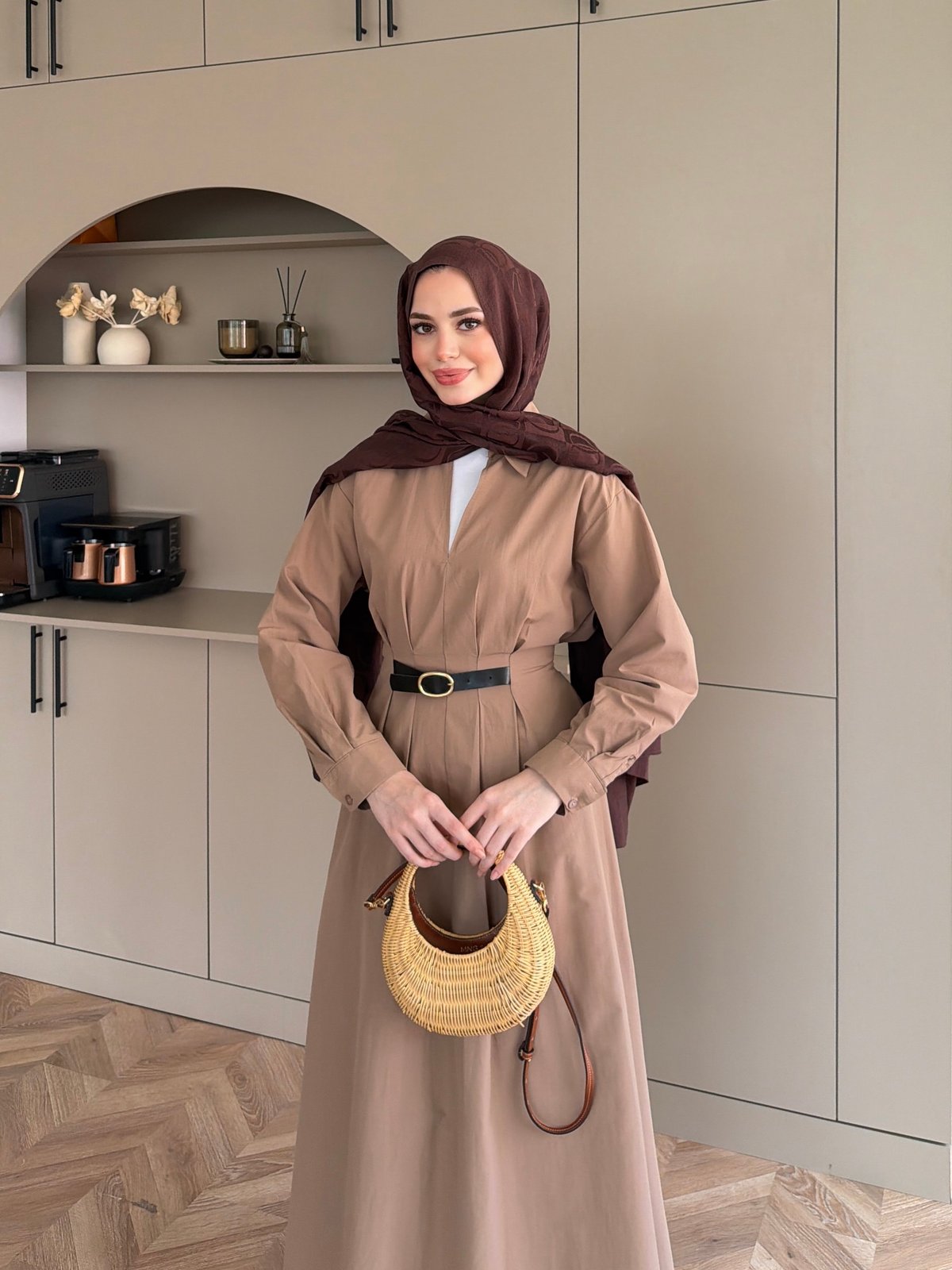 Lunelle Kemerli Elbise Vizon (4508)