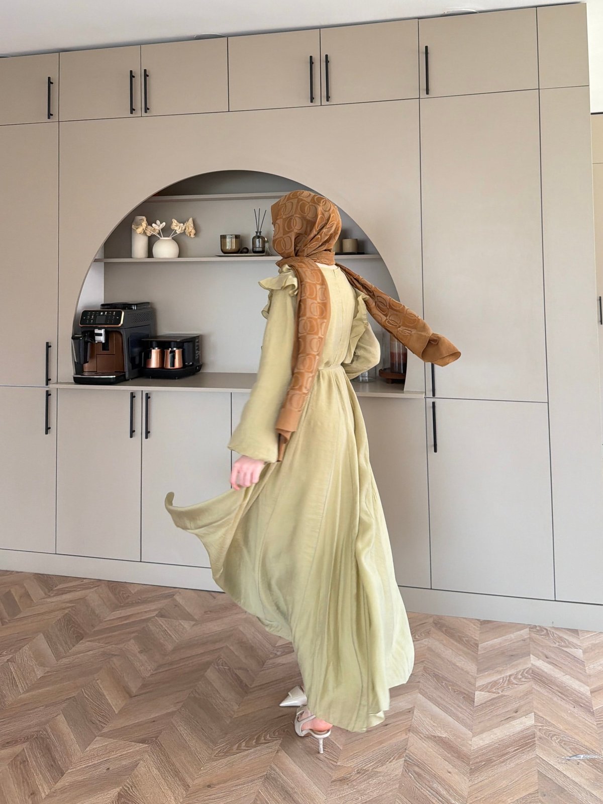 Lushe Fırfır Detaylı Elbise Yağ Yeşili (26169)