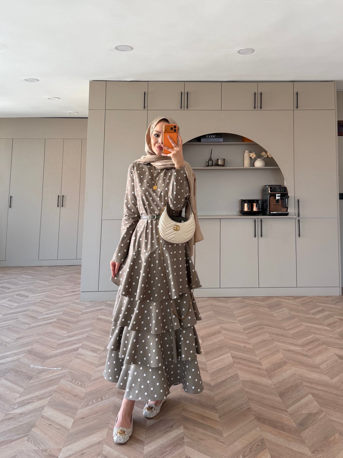 Malone Puantiyeli Kat Kat Elbise Haki (4453)