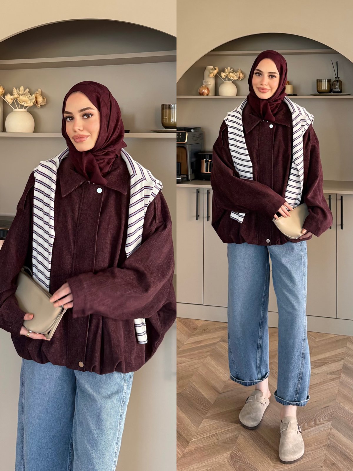 Liray Kadife Bomber Ceket Bordo (4563)