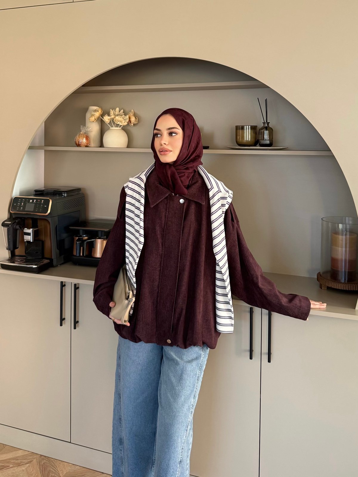 Liray Kadife Bomber Ceket Bordo (4563)