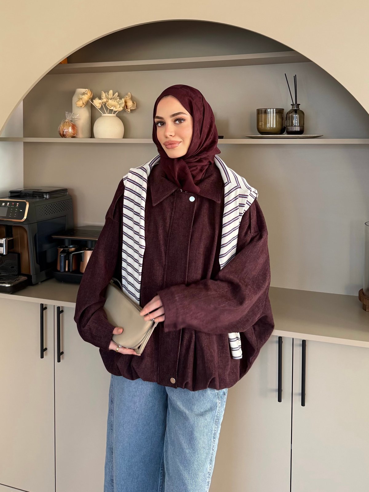 Liray Kadife Bomber Ceket Bordo (4563)