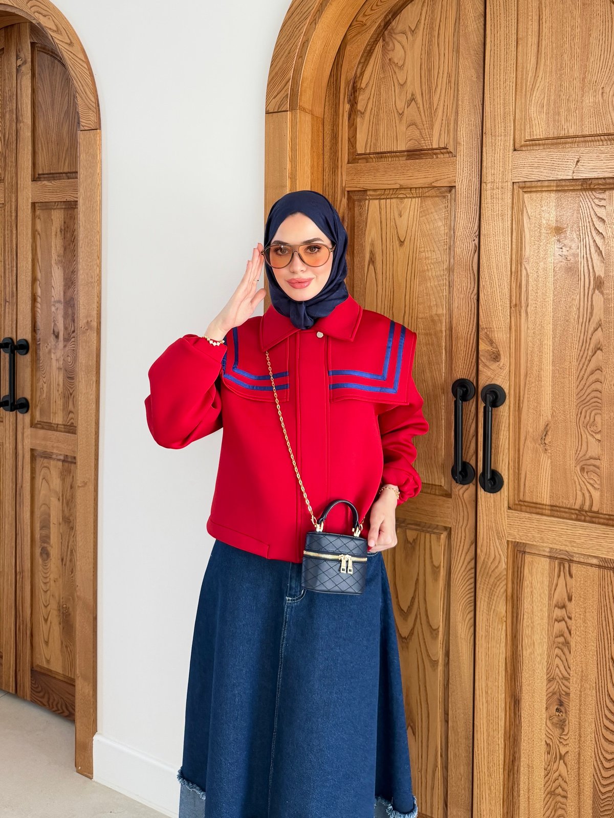Marin Yaka Detaylı Ceket Kırmızı (4599)