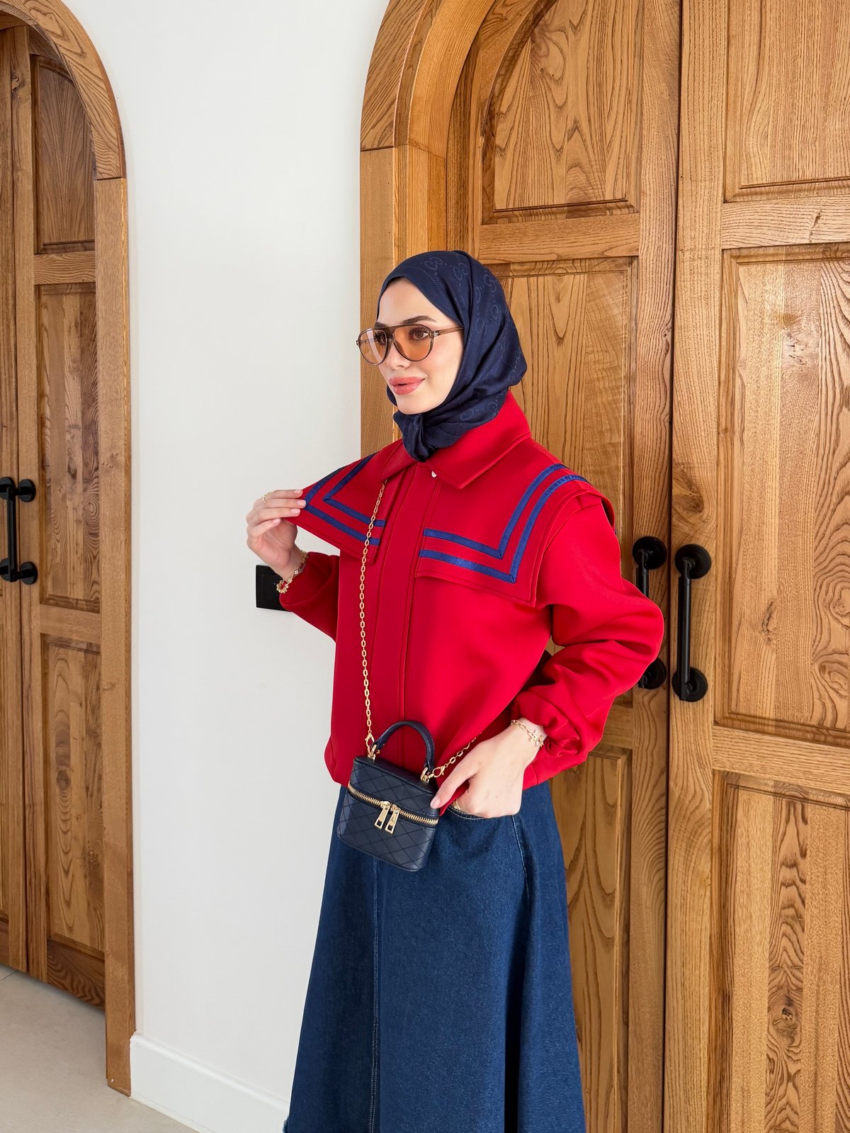Marin Yaka Detaylı Ceket Kırmızı (4599)