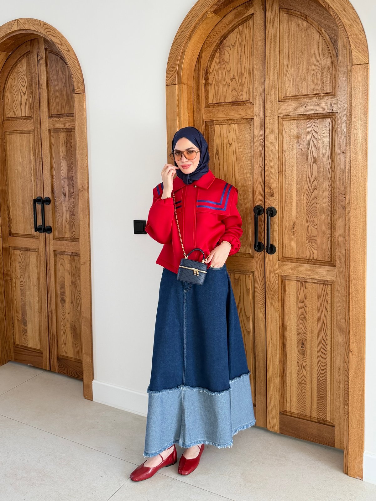Marin Yaka Detaylı Ceket Kırmızı (4599)