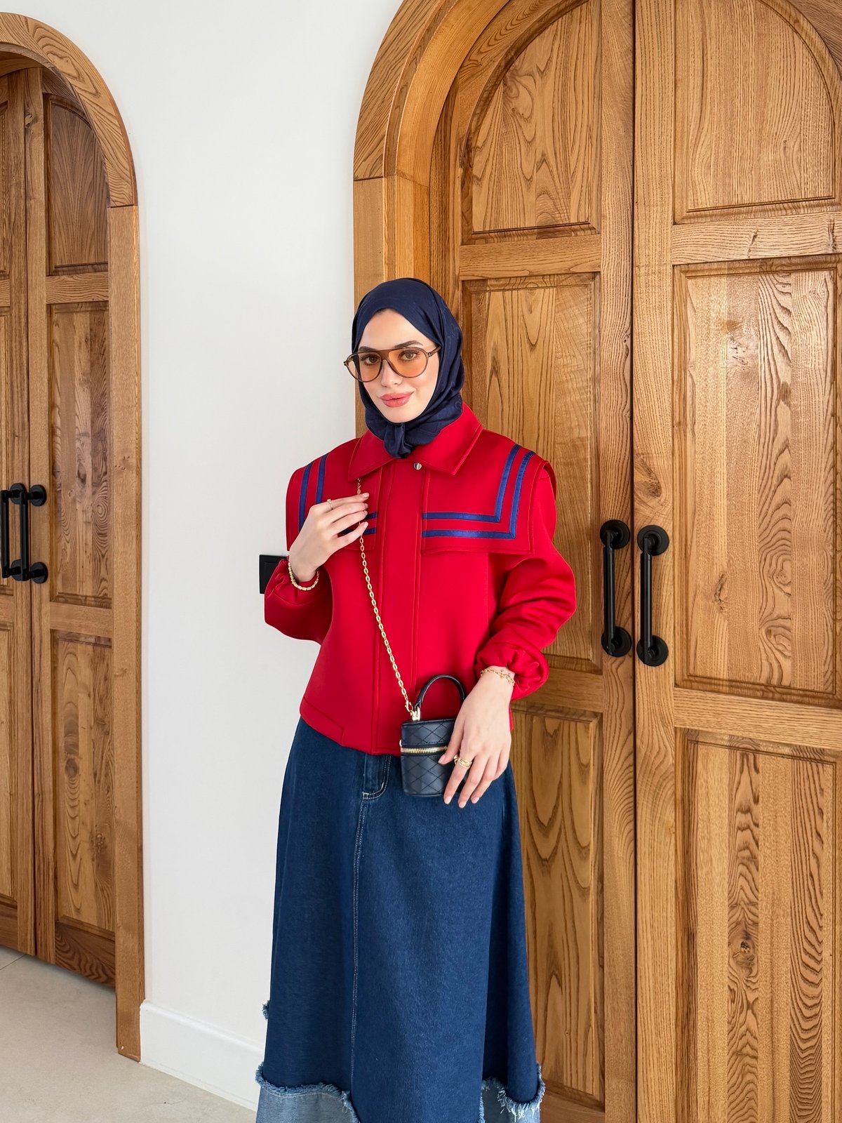 Marin Yaka Detaylı Ceket Kırmızı (4599)