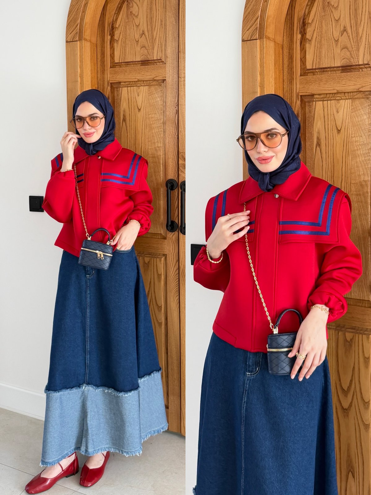 Marin Yaka Detaylı Ceket Kırmızı (4599)