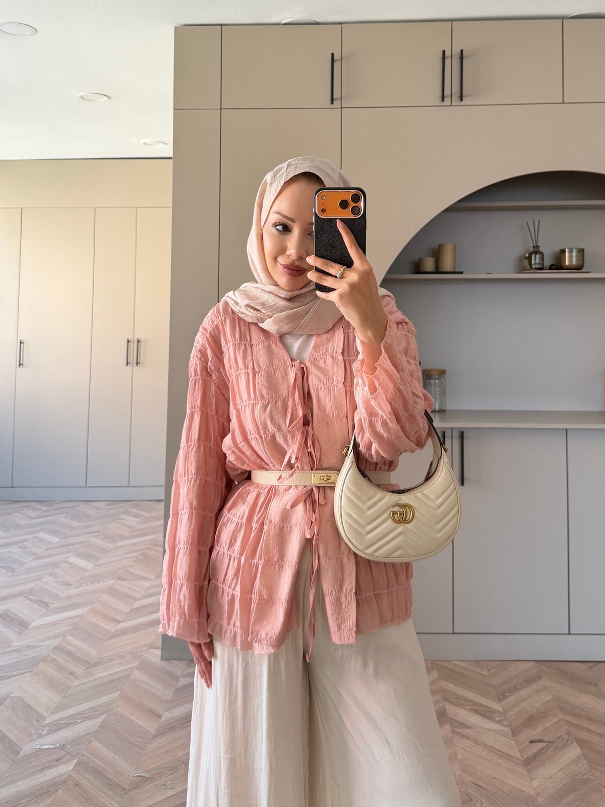 Mela Bürümcük Kimono\Gömlek Pudra (3095)
