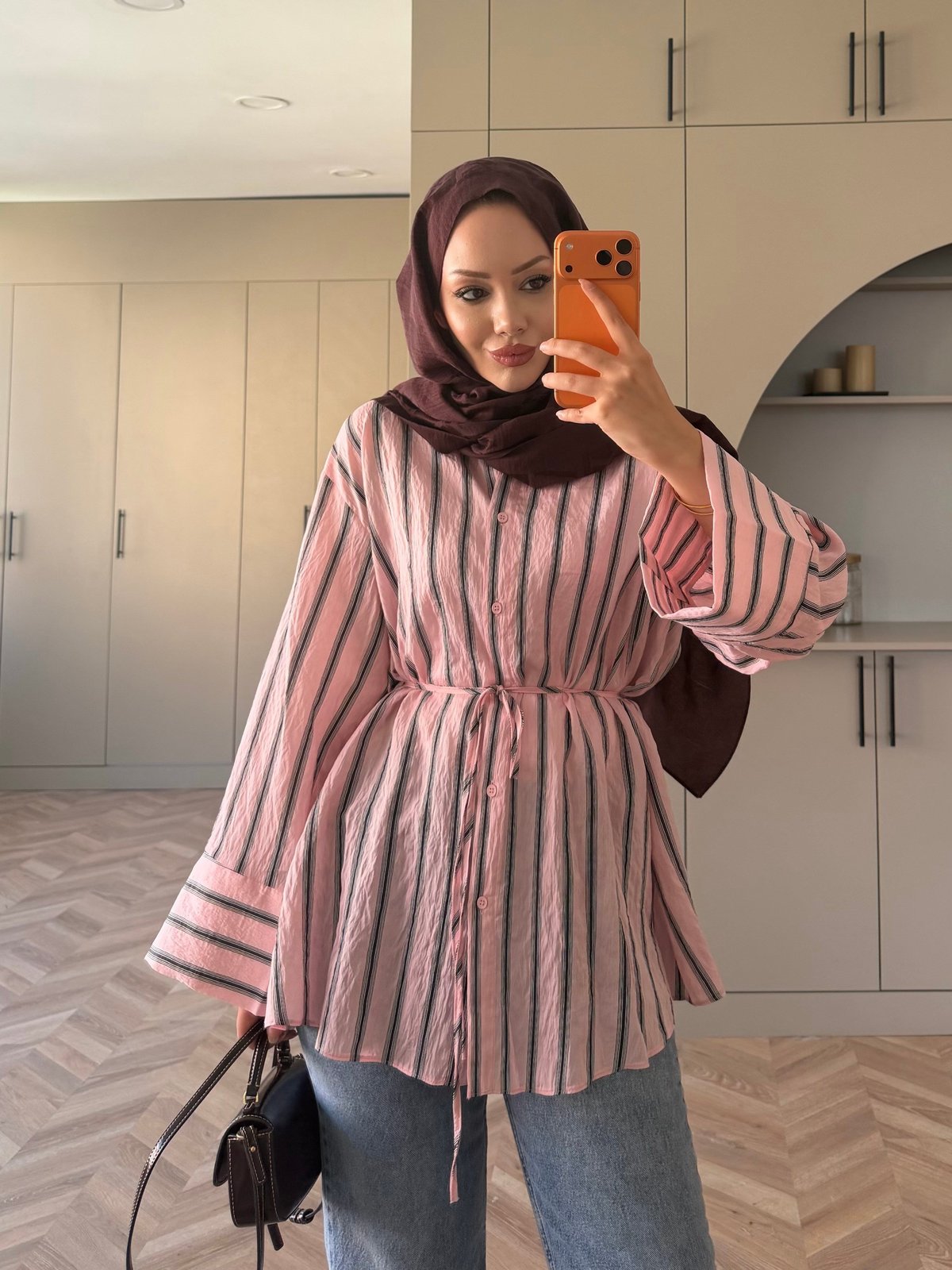 Mina Çizgili Gömlek Pembe (4423)
