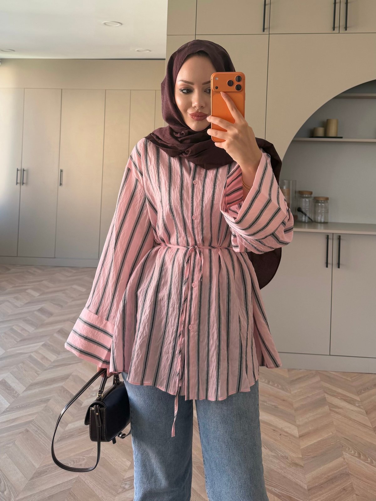 Mina Çizgili Gömlek Pembe (4423)