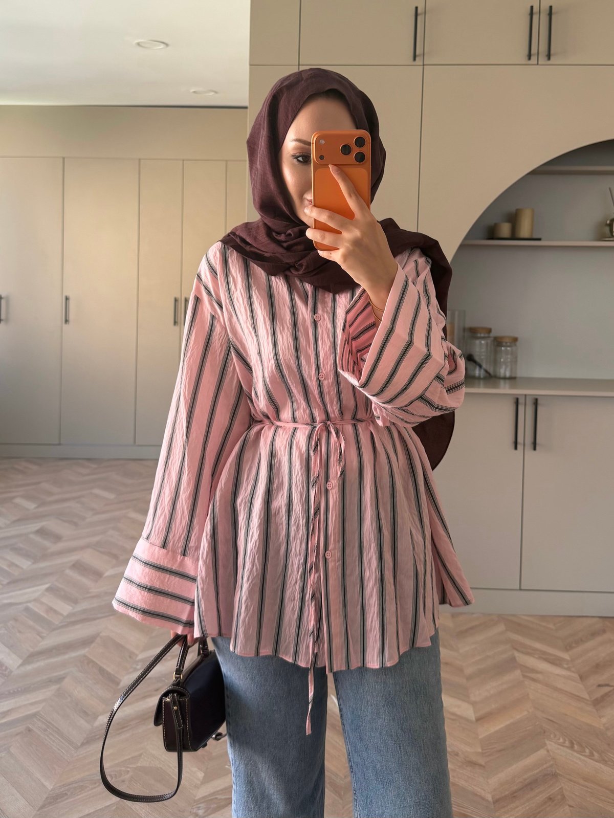 Mina Çizgili Gömlek Pembe (4423)
