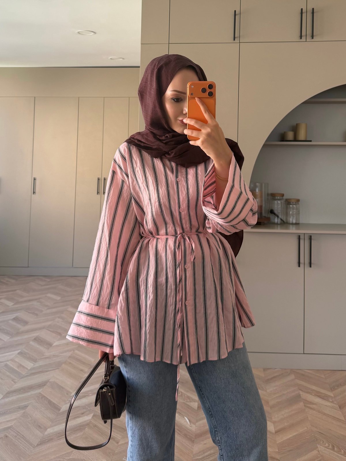 Mina Çizgili Gömlek Pembe (4423)
