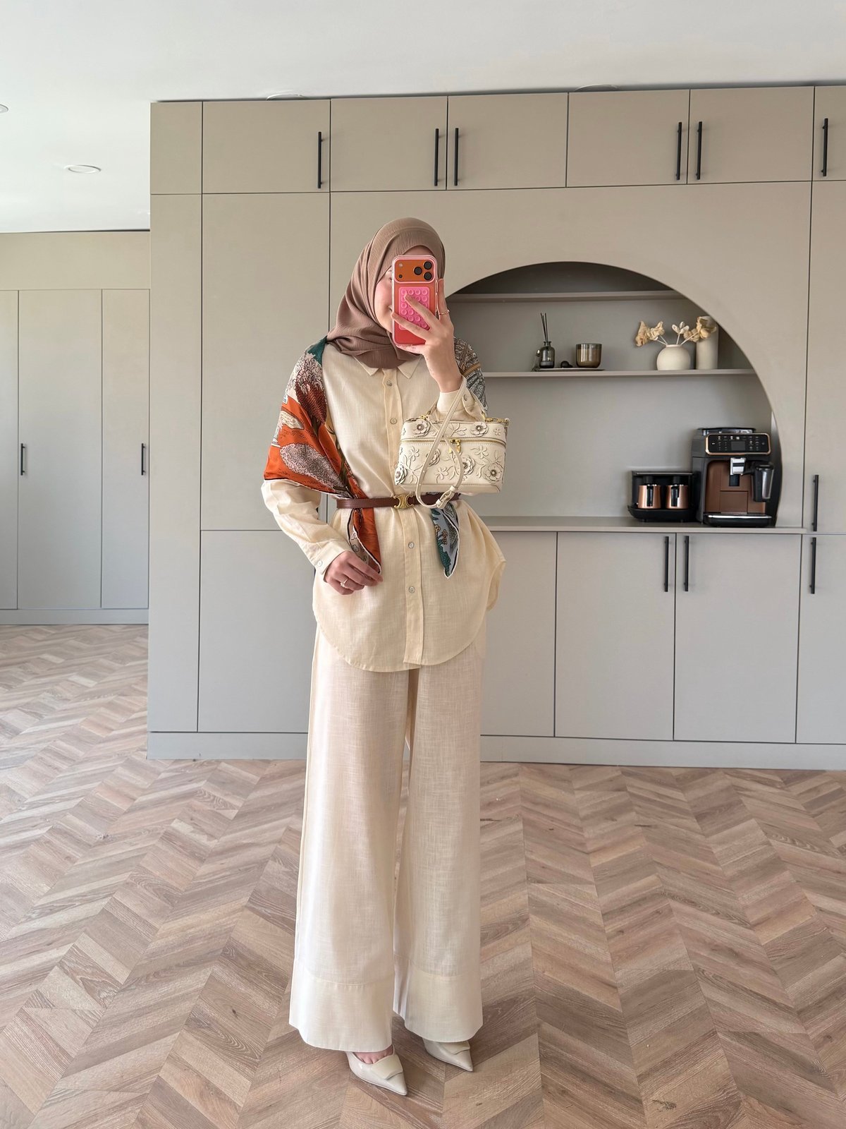 Miori Keten Pantolonlu Takım Bej (3146)
