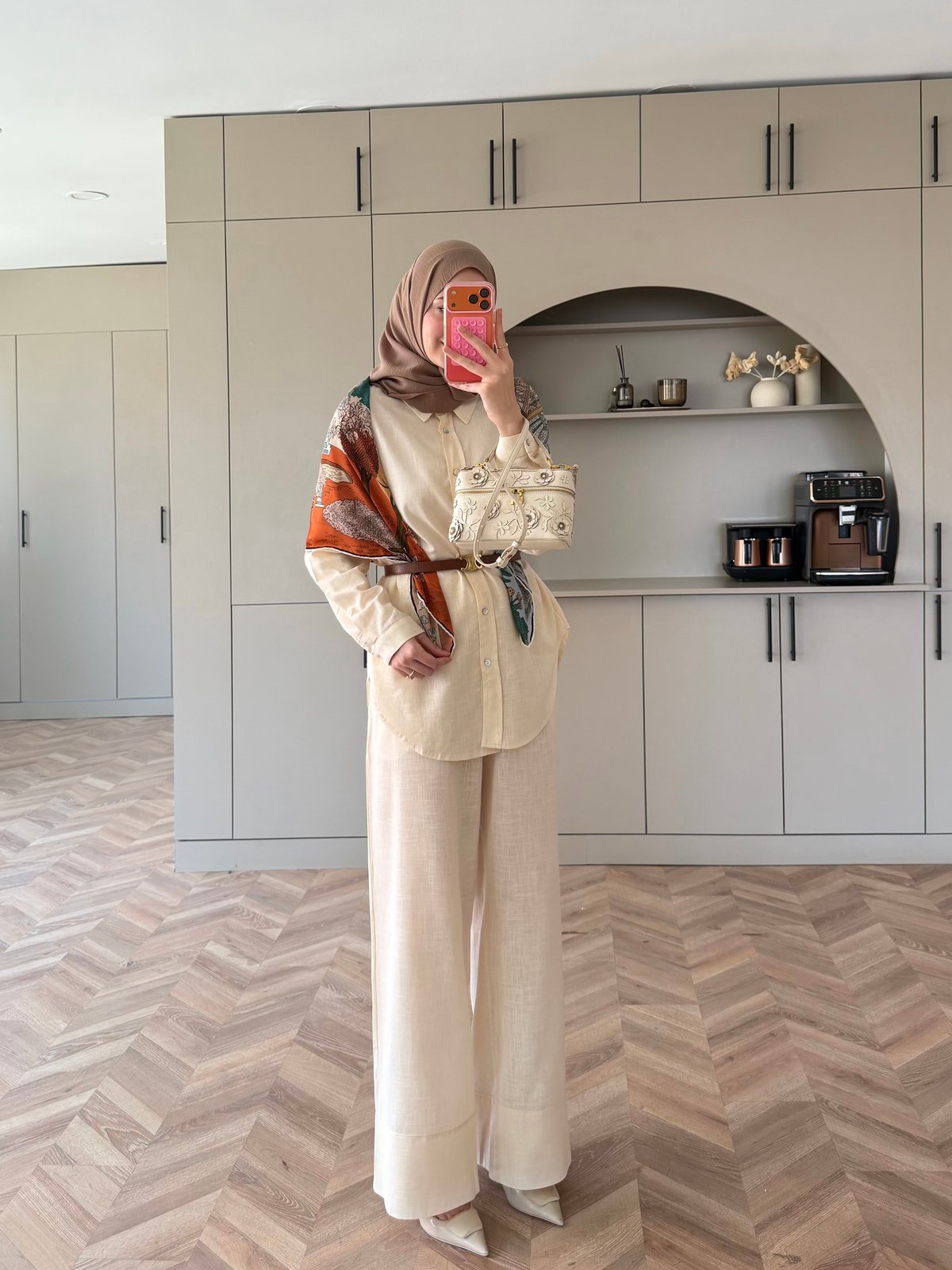 Miori Keten Pantolonlu Takım Bej (3146)