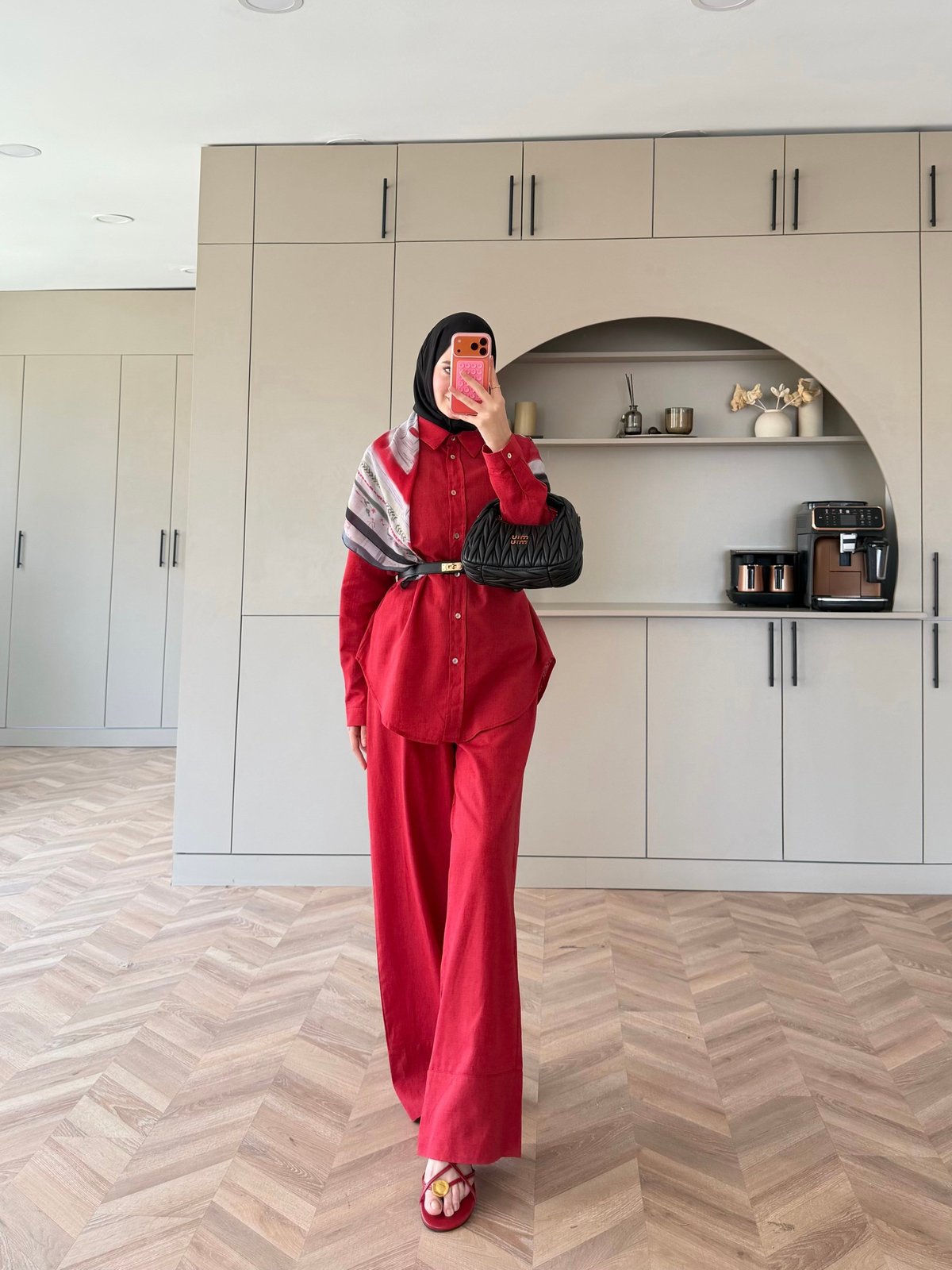 Miori Keten Pantolonlu Takım Kırmızı (3146)