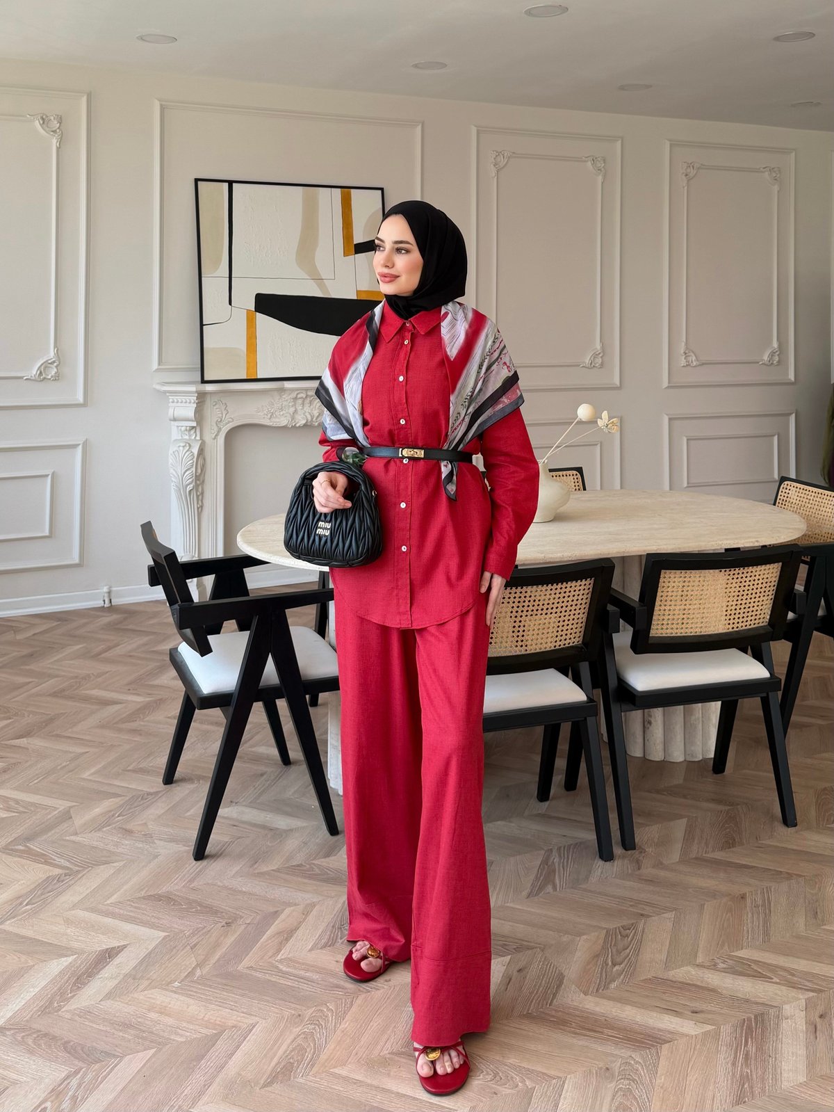 Miori Keten Pantolonlu Takım Kırmızı (3146)