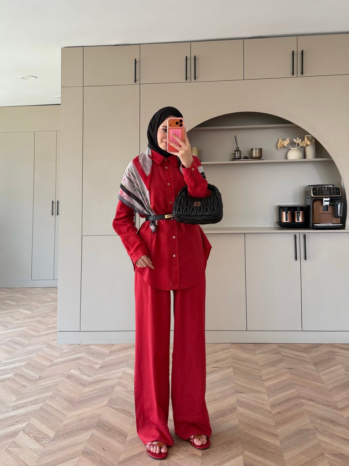 Miori Keten Pantolonlu Takım Kırmızı (3146)