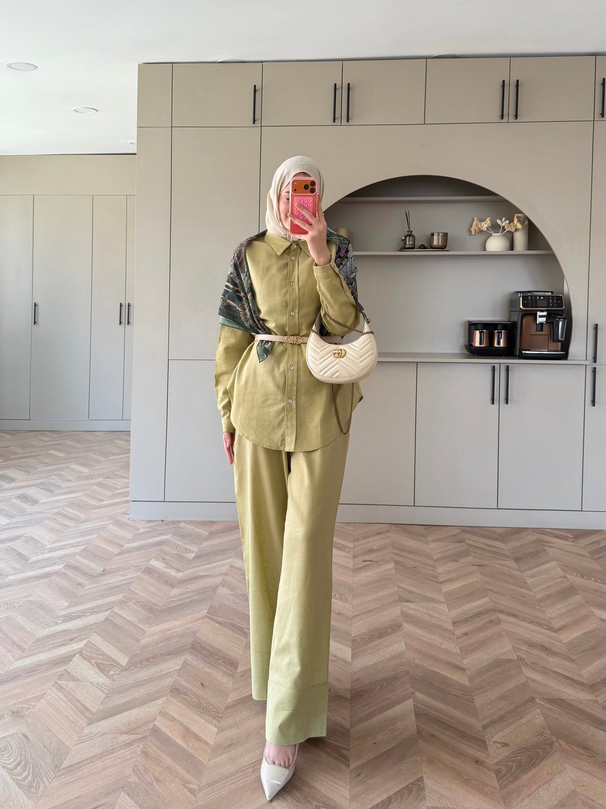 Miori Keten Pantolonlu Takım Yağ Yeşili (3146)