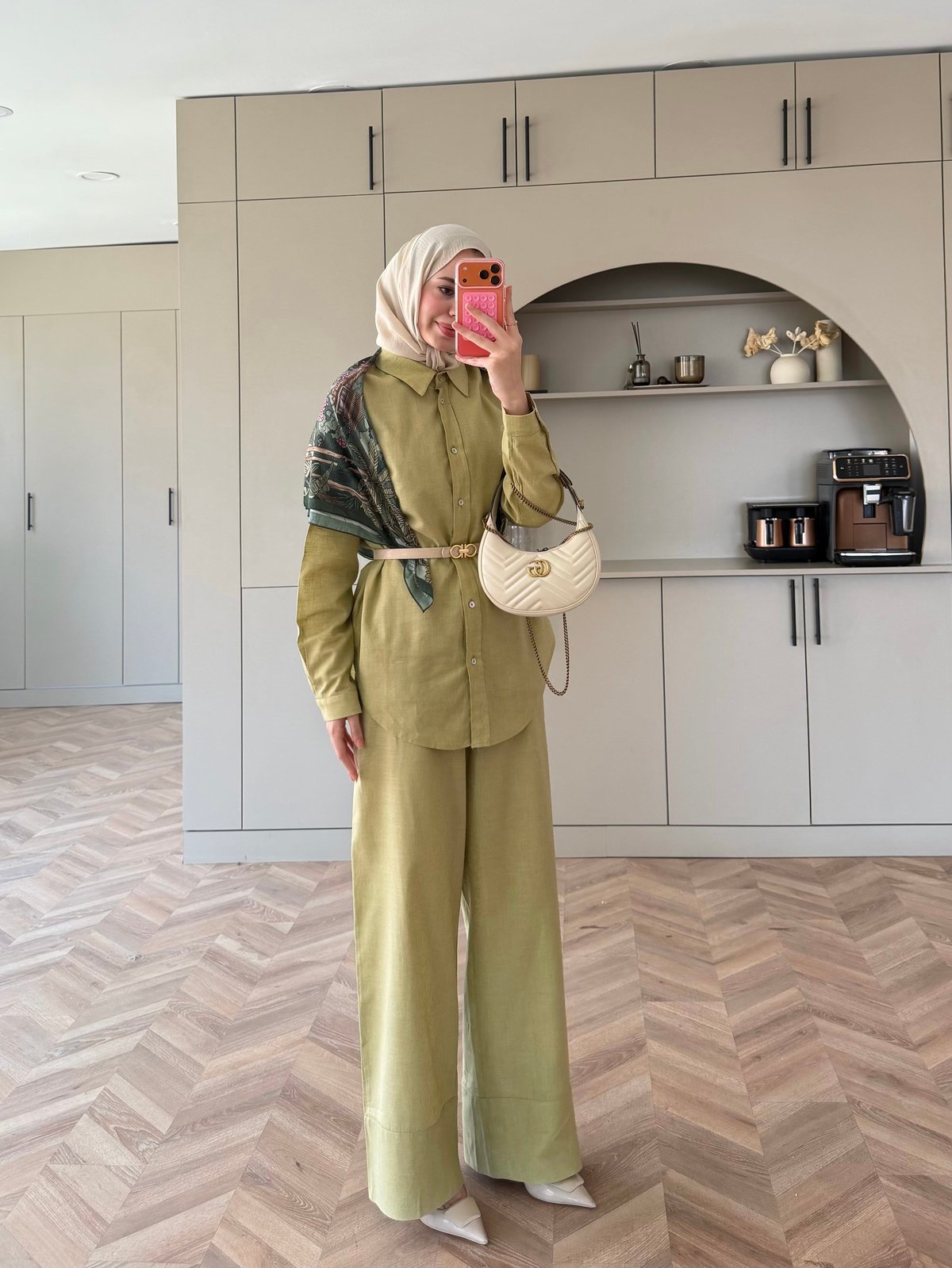 Miori Keten Pantolonlu Takım Yağ Yeşili (3146)