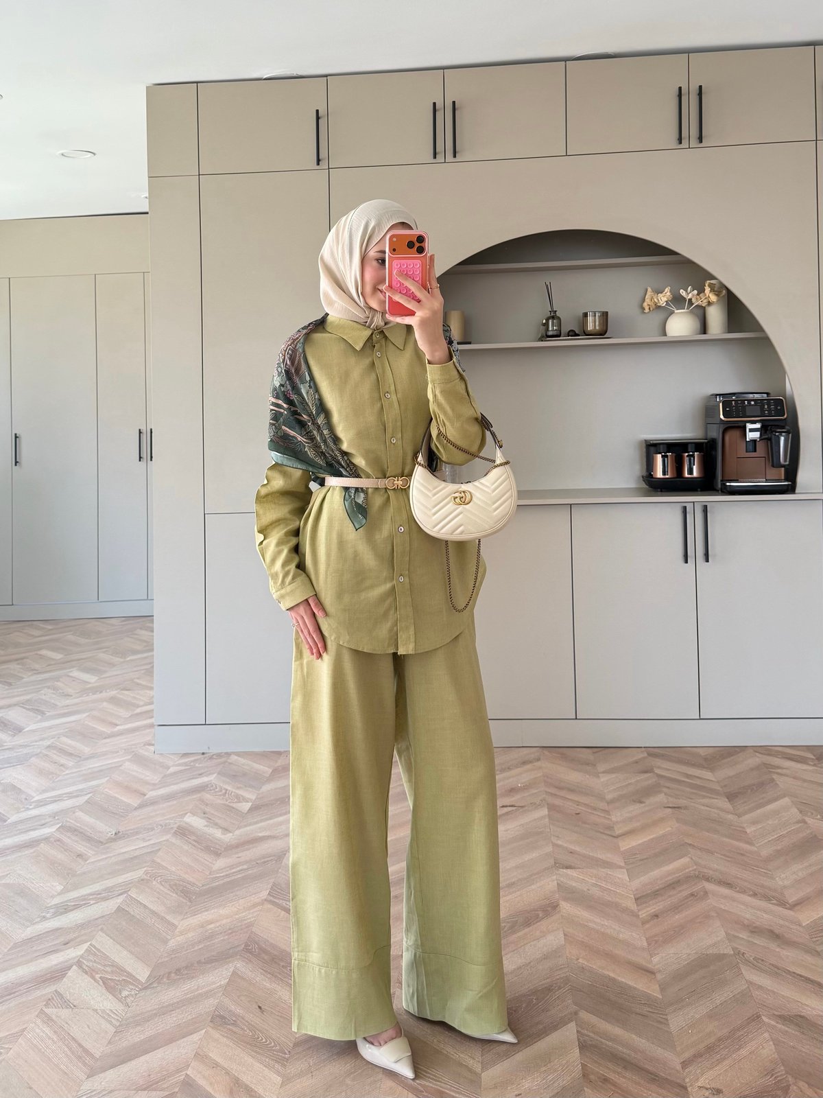 Miori Keten Pantolonlu Takım Yağ Yeşili (3146)