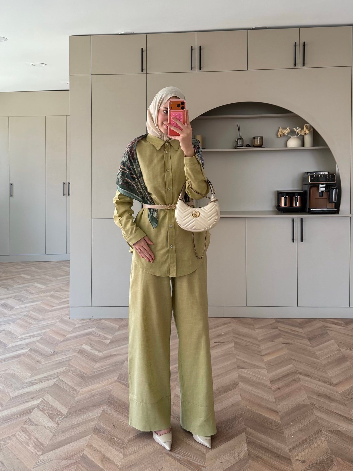 Miori Keten Pantolonlu Takım Yağ Yeşili (3146)