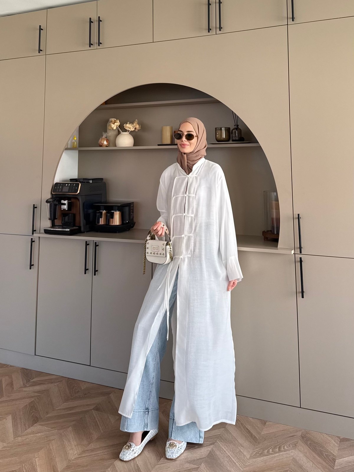Mivera Yırtmaçlı Bluz/Kimono Beyaz (4538)