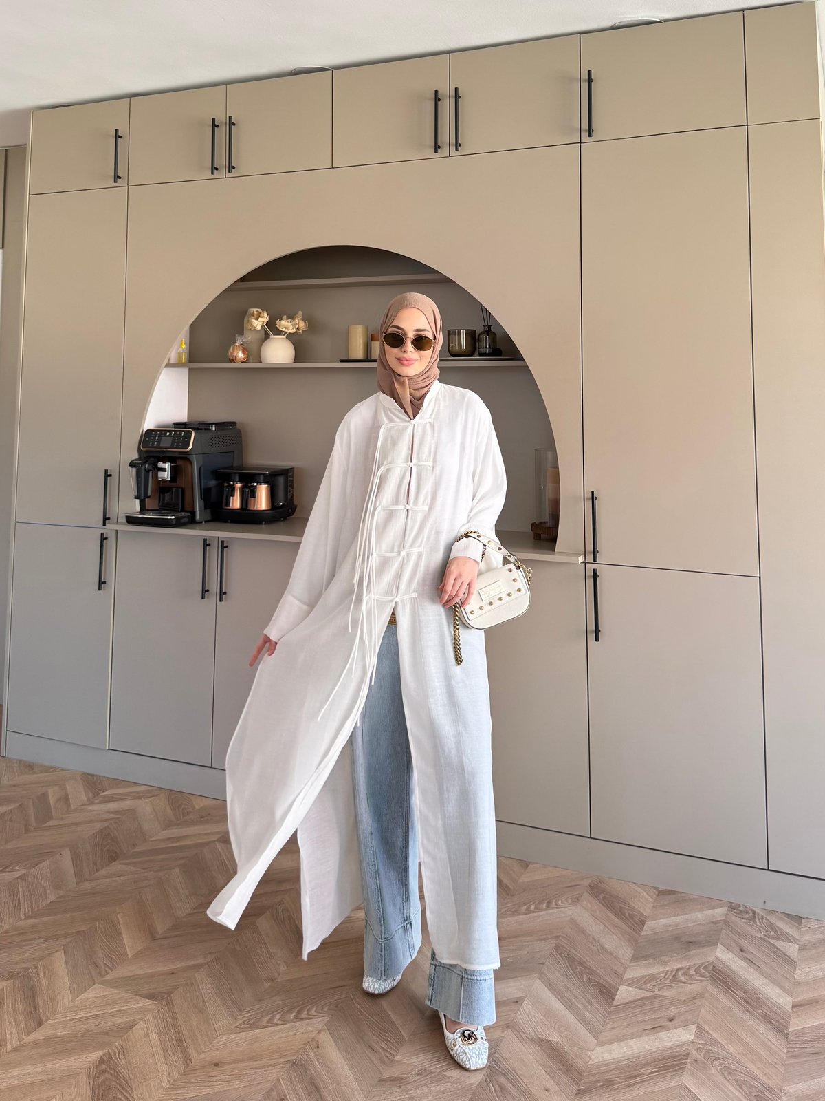 Mivera Yırtmaçlı Bluz/Kimono Beyaz (4538)