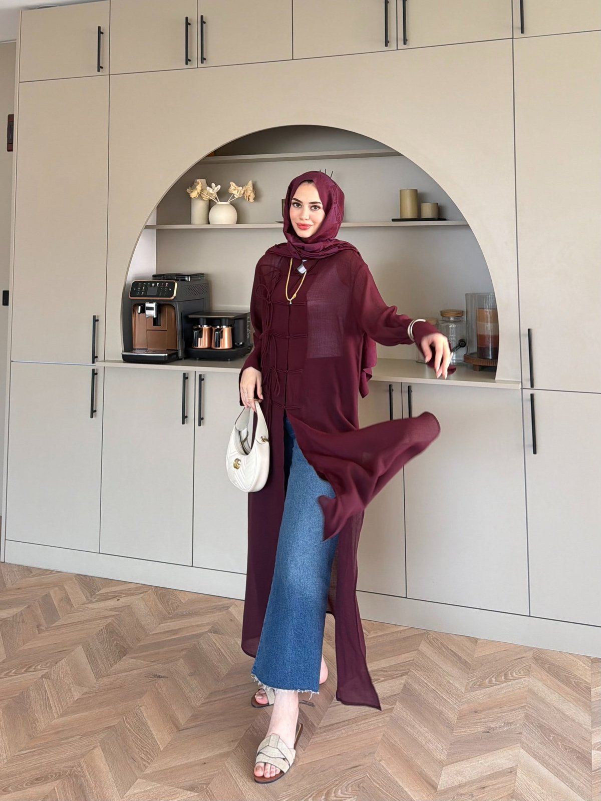 Mivera Yırtmaçlı Bluz/Kimono Bordo (4538)
