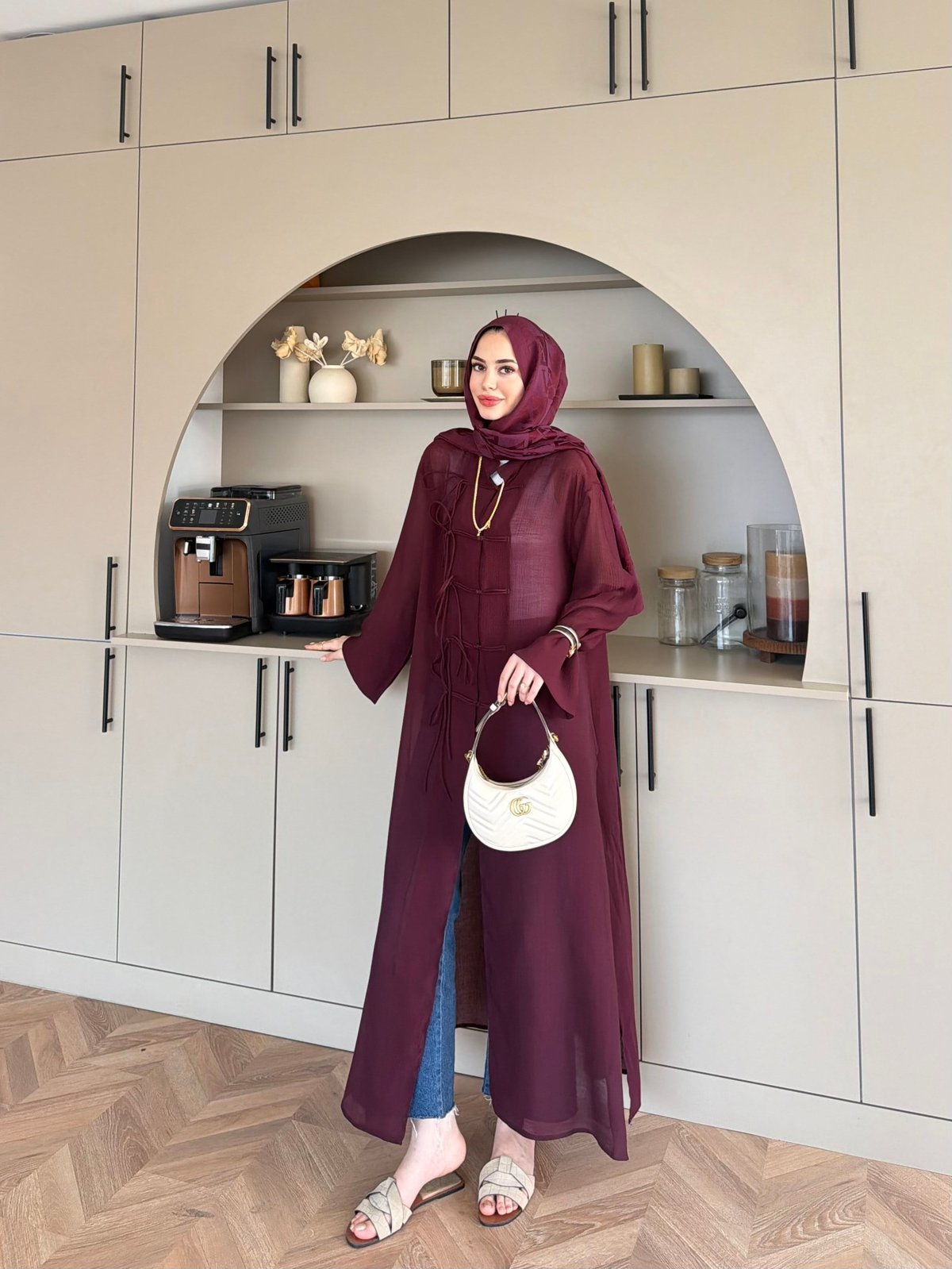 Mivera Yırtmaçlı Bluz/Kimono Bordo (4538)