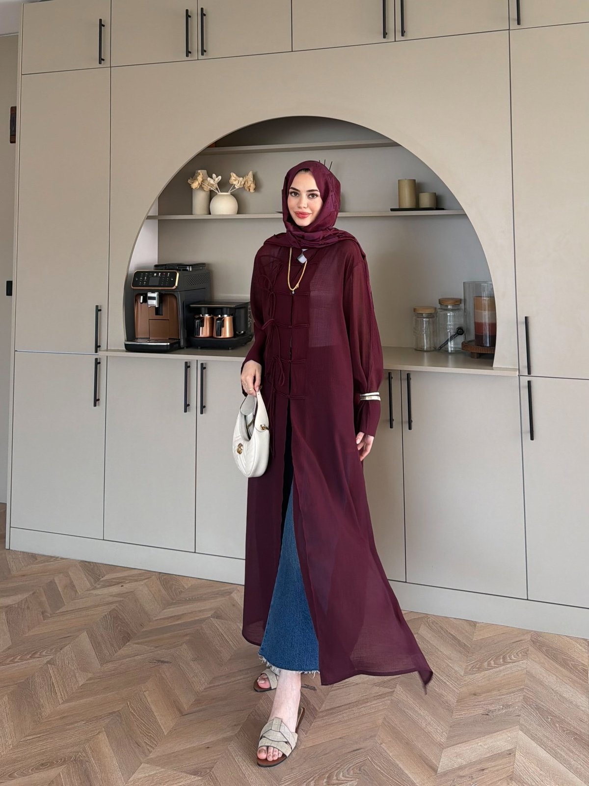 Mivera Yırtmaçlı Bluz/Kimono Bordo (4538)