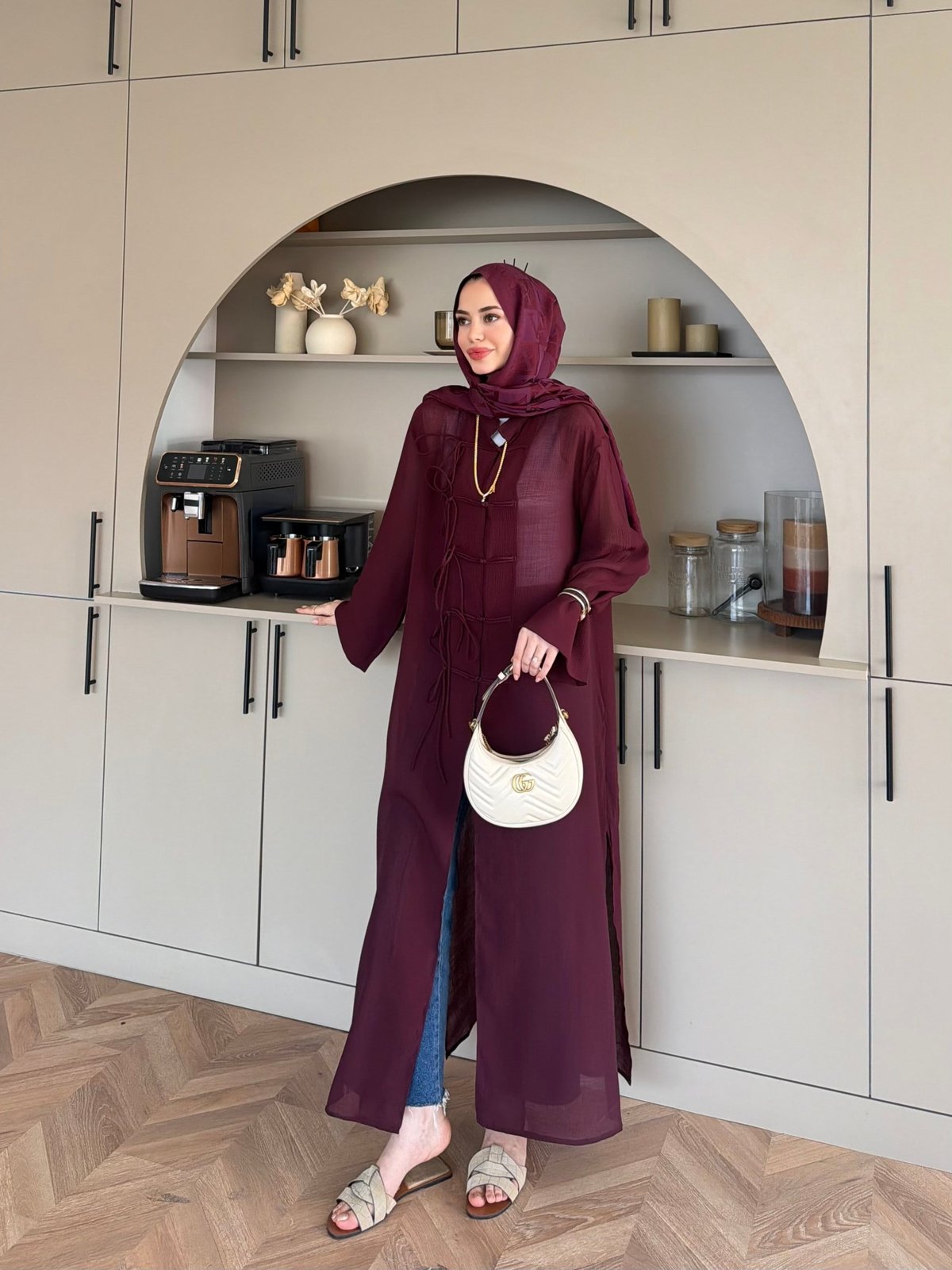 Mivera Yırtmaçlı Bluz/Kimono Bordo (4538)