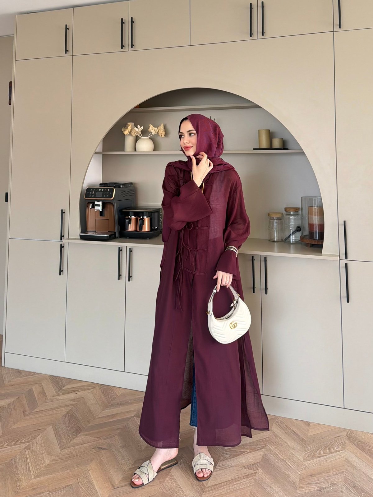 Mivera Yırtmaçlı Bluz/Kimono Bordo (4538)