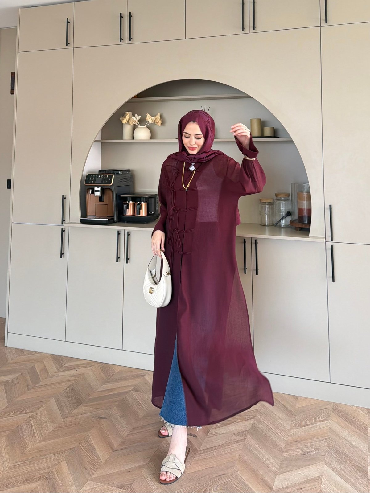 Mivera Yırtmaçlı Bluz/Kimono Bordo (4538)