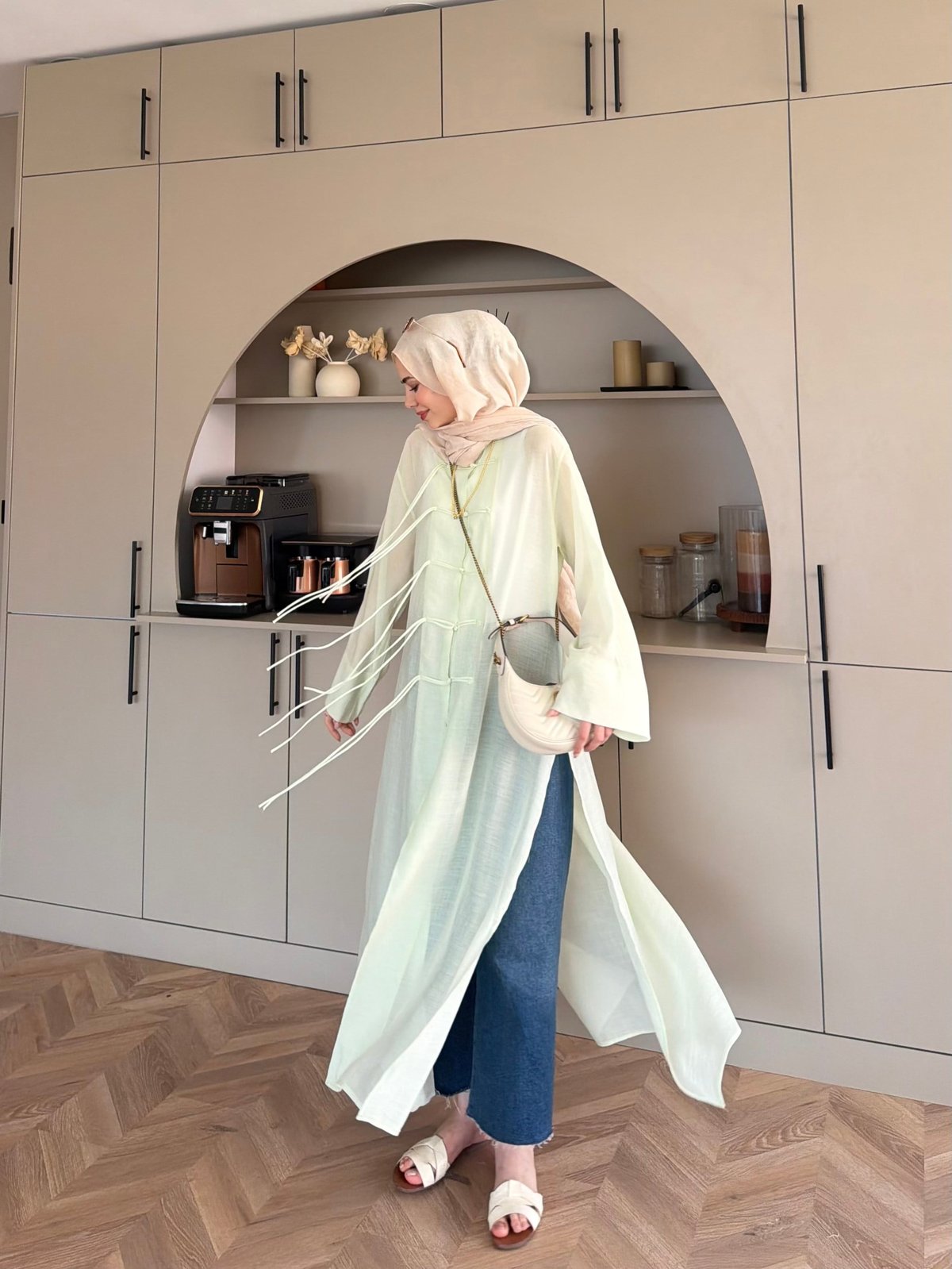 Mivera Yırtmaçlı Bluz/Kimono Çağla Yeşili (4538)
