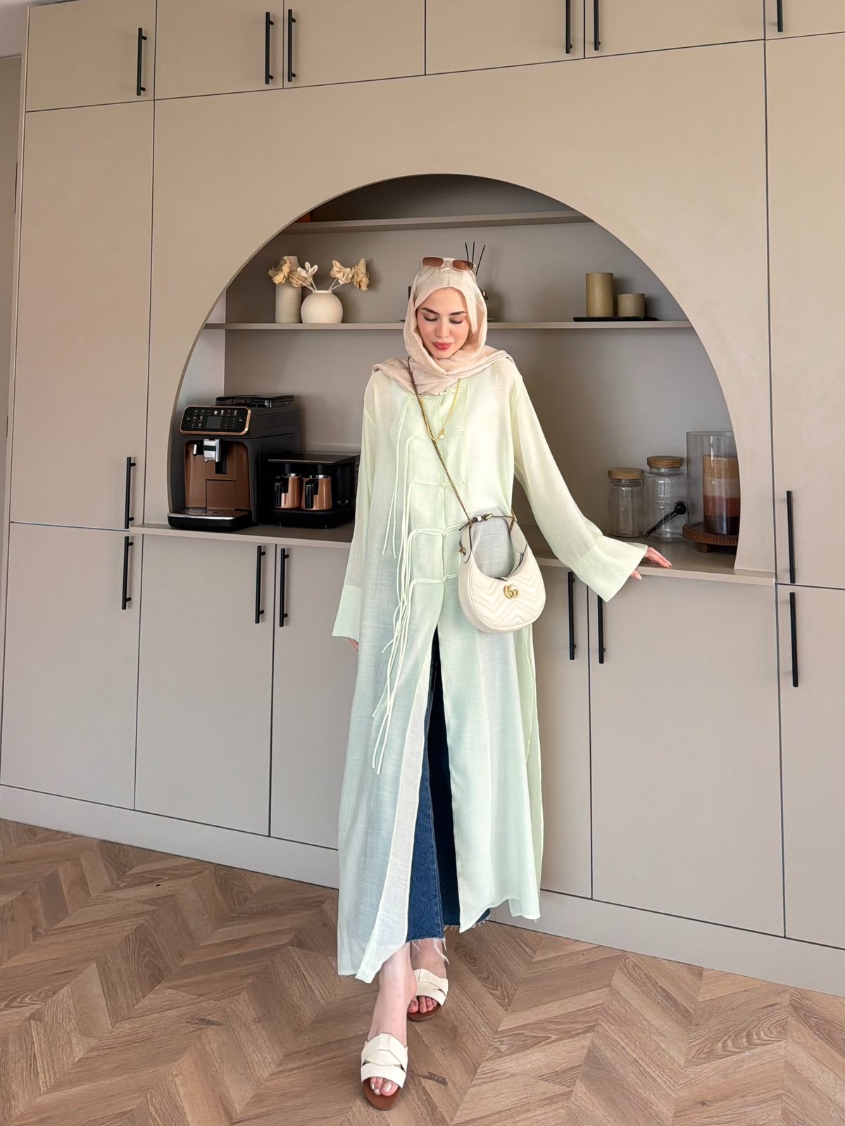 Mivera Yırtmaçlı Bluz/Kimono Çağla Yeşili (4538)