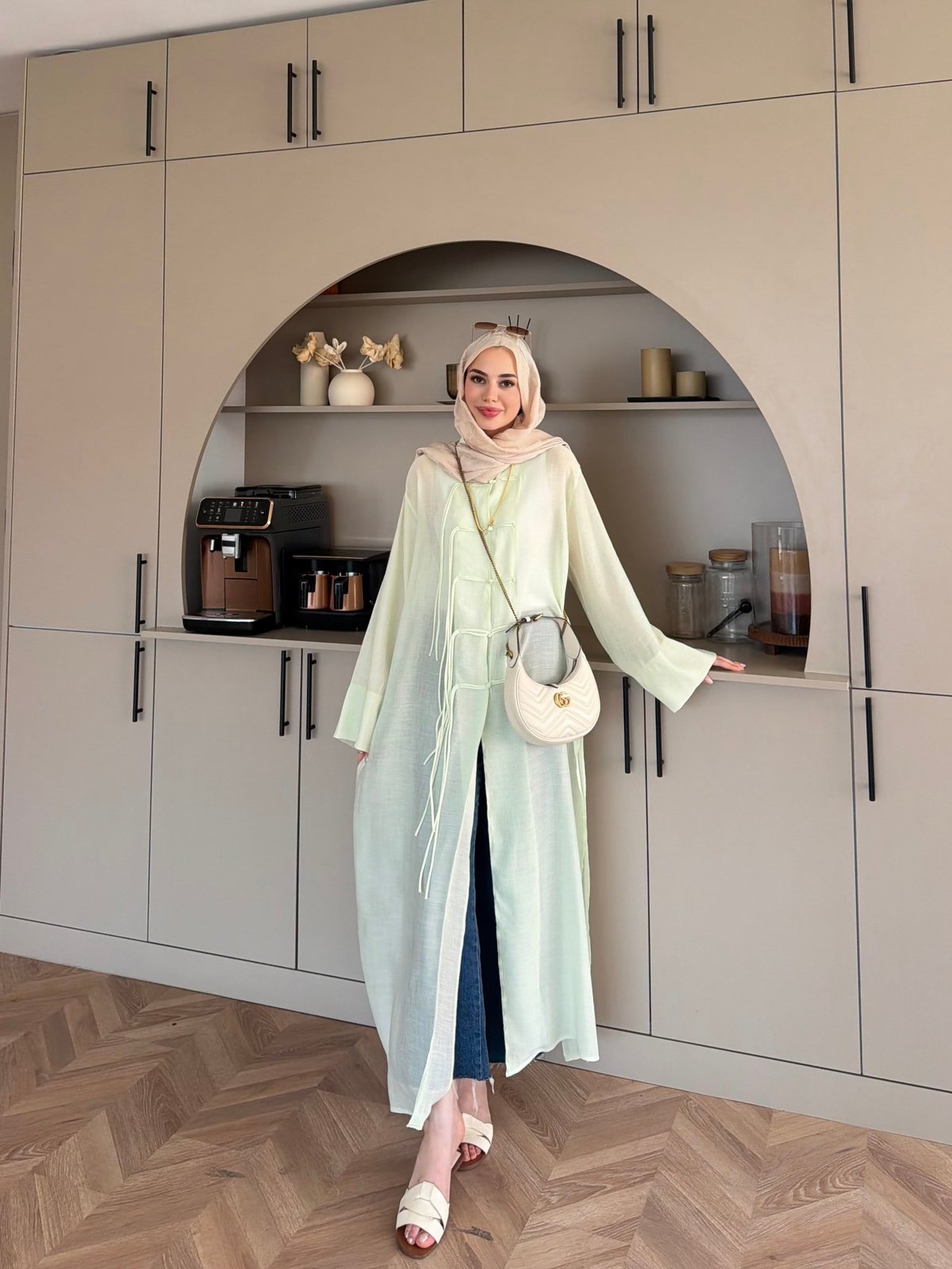 Mivera Yırtmaçlı Bluz/Kimono Çağla Yeşili (4538)