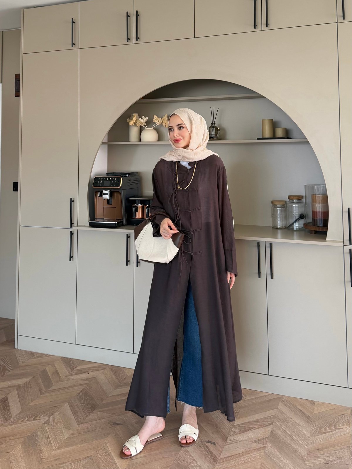 Mivera Yırtmaçlı Bluz/Kimono Kahve (4538)