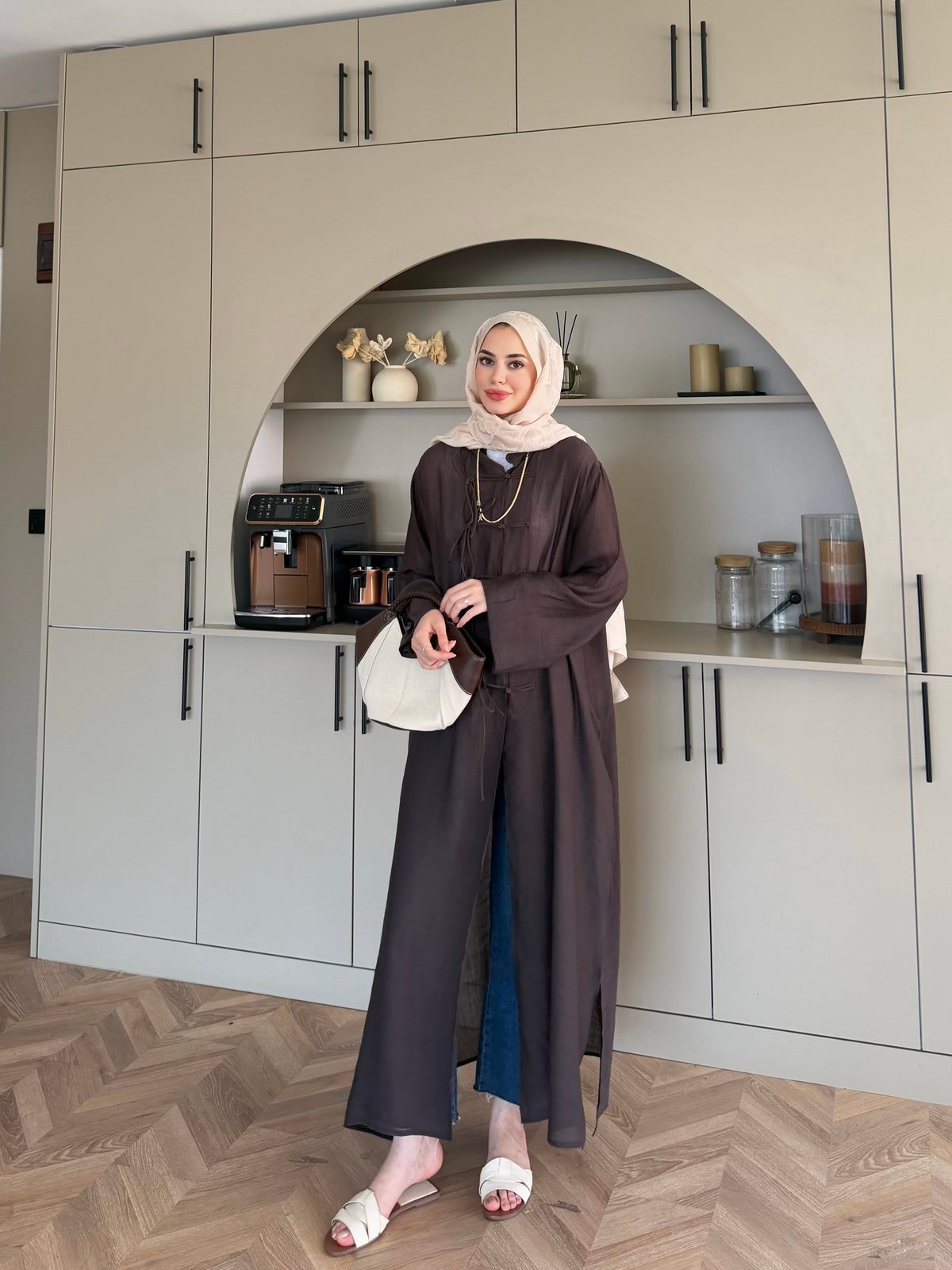 Mivera Yırtmaçlı Bluz/Kimono Kahve (4538)