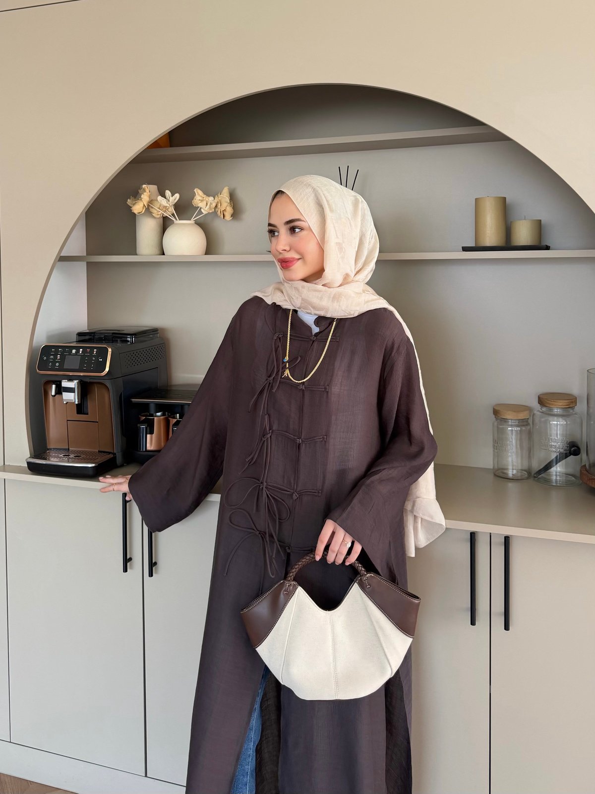 Mivera Yırtmaçlı Bluz/Kimono Kahve (4538)