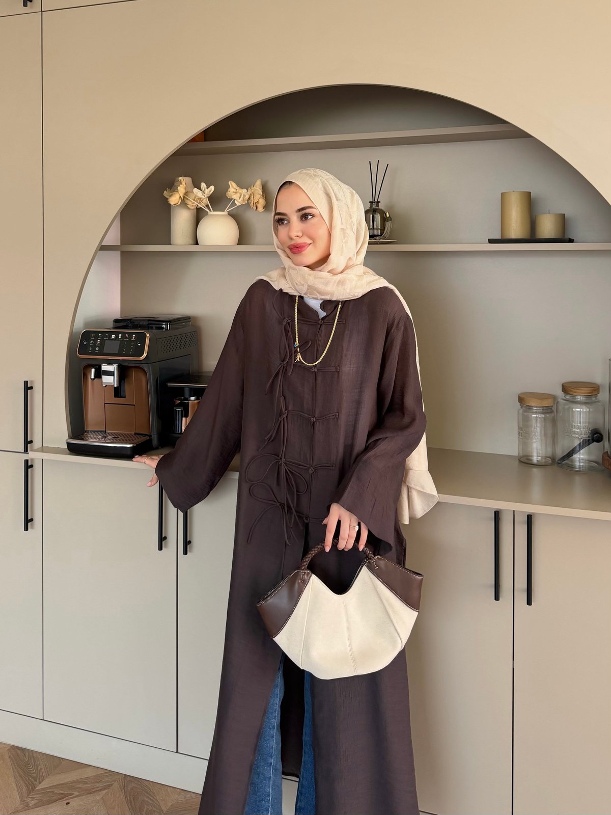Mivera Yırtmaçlı Bluz/Kimono Kahve (4538)