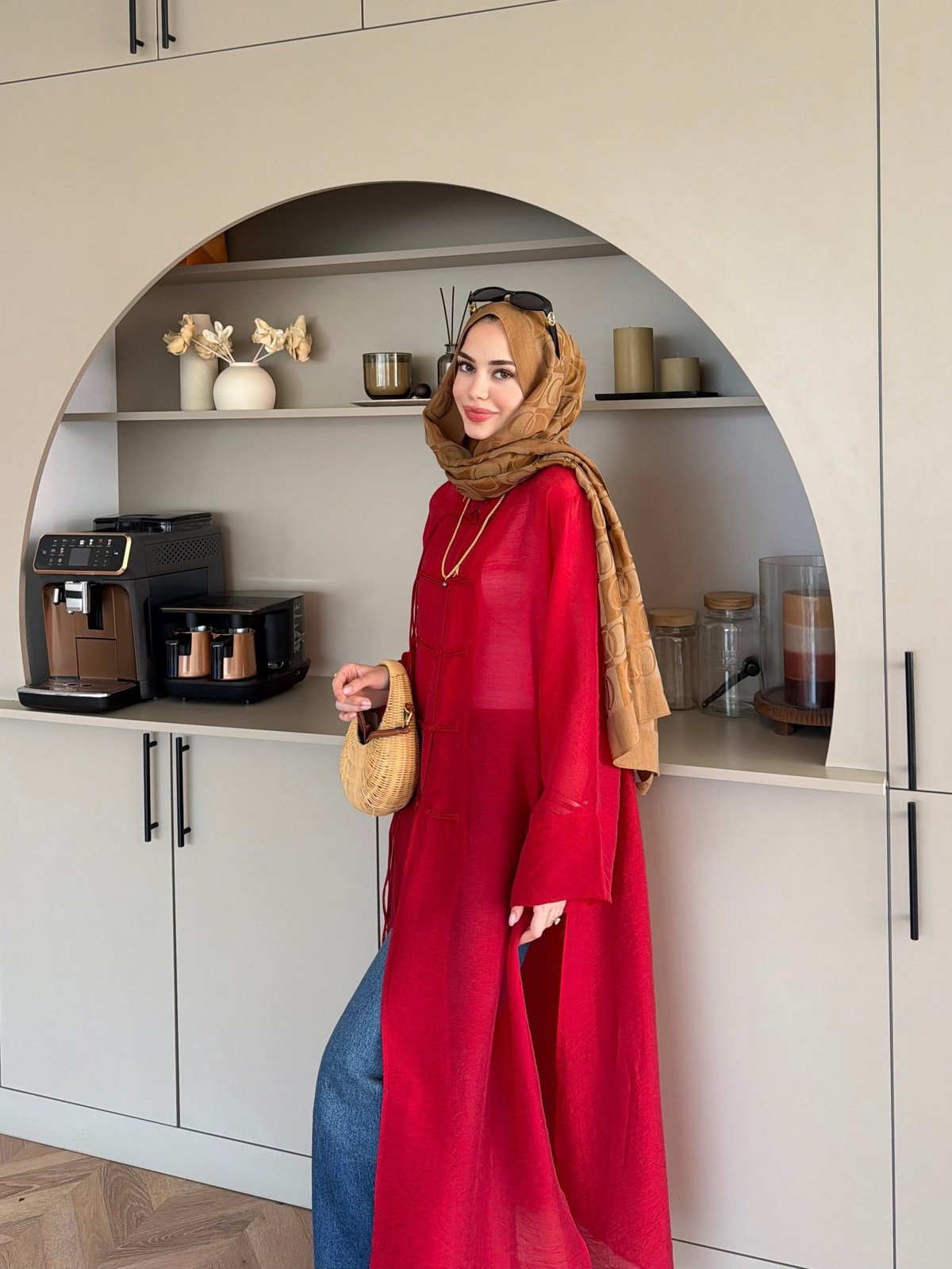 Mivera Yırtmaçlı Bluz/Kimono Kırmızı (4538)