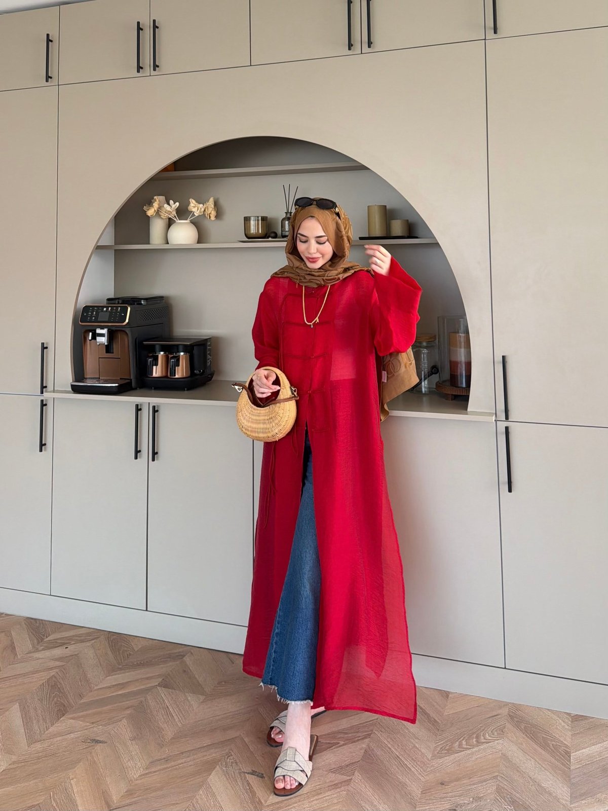 Mivera Yırtmaçlı Bluz/Kimono Kırmızı (4538)