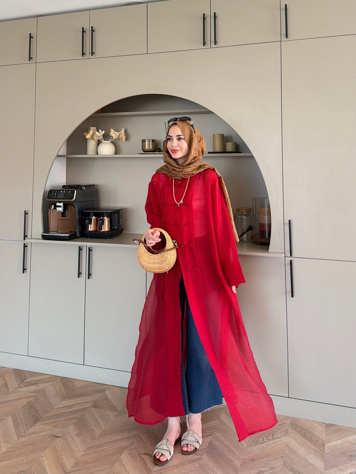 Mivera Yırtmaçlı Bluz/Kimono Kırmızı (4538)