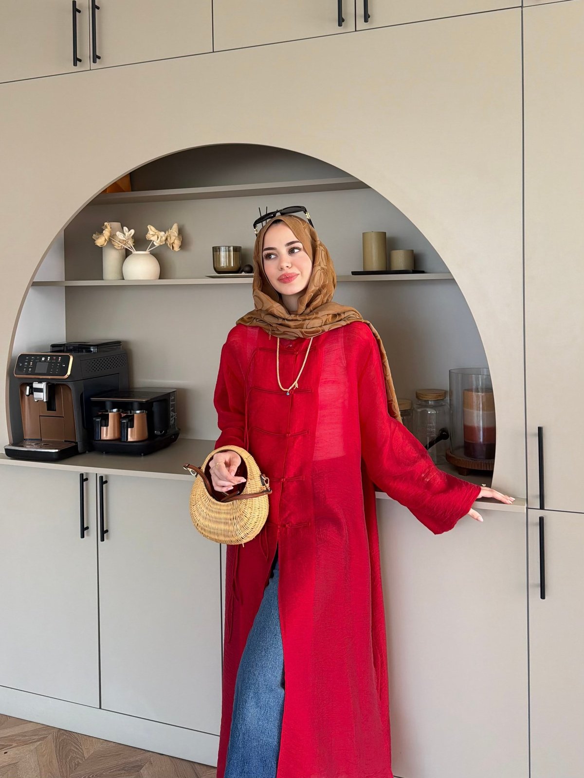 Mivera Yırtmaçlı Bluz/Kimono Kırmızı (4538)